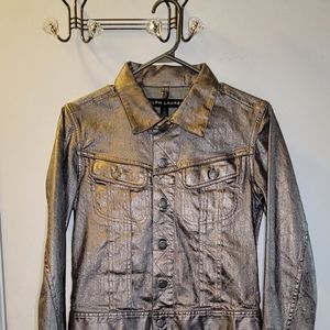 Ralph Lauren Denim Trucker Jacket -  grey gunmetal detach brown sheepskin moto
